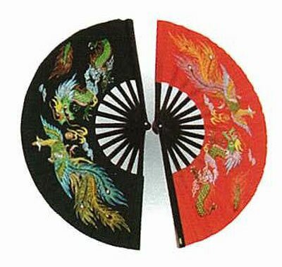 Red Kung Fu Fan - Dragon and Phoenix Red